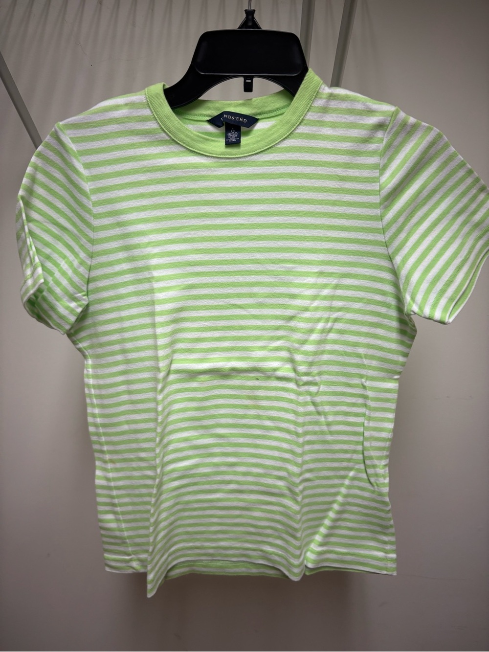 Lands' End Girls' Neon Green & White Striped Short Sleeve Tee